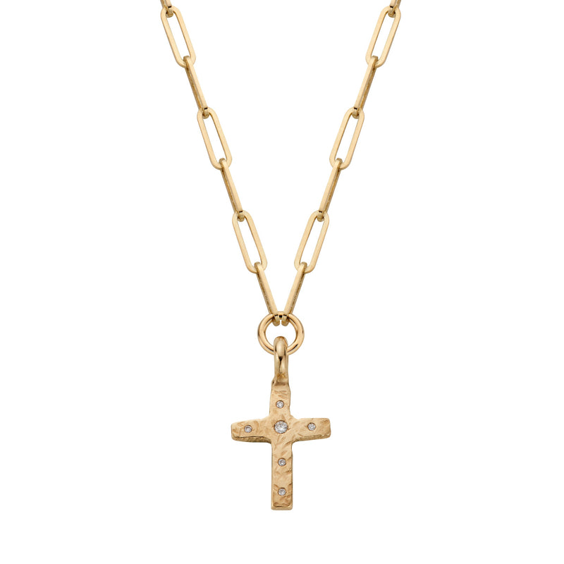 Gold Diamond Square Cross Trace Chain Necklace