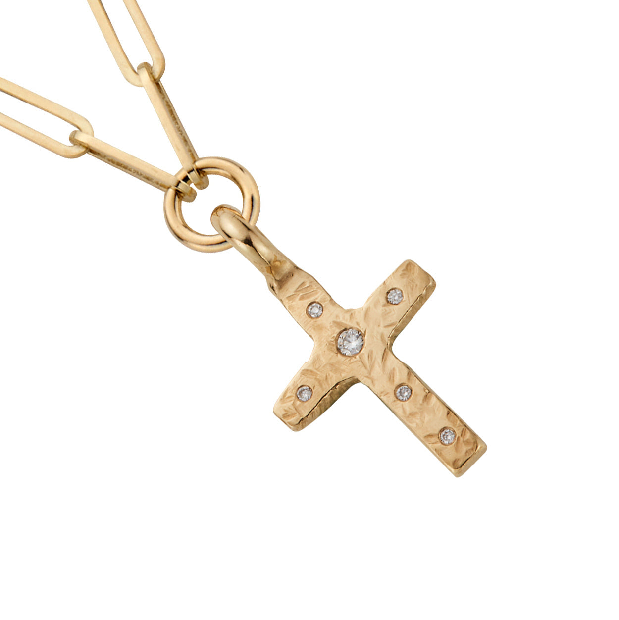 Gold Diamond Square Cross Trace Chain Necklace