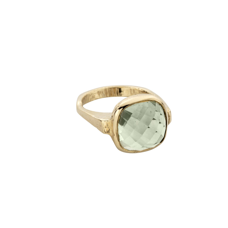 Gold Green Quartz Crystal Ring