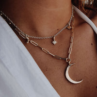 Gold Large Crescent Moon Trace Chain Necklace