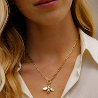 Gold Large Honey Bee Trace Chain Necklace