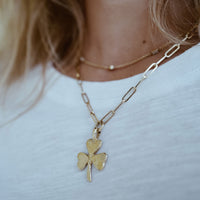 Gold Large Shamrock Trace Chain Necklace