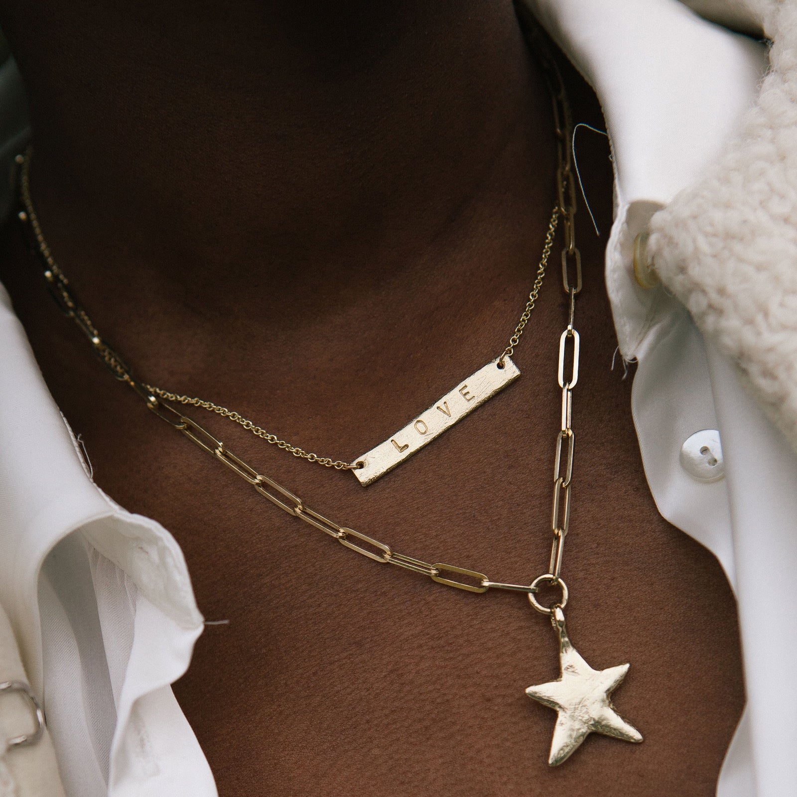 Gold Midi Star Trace Chain Necklace