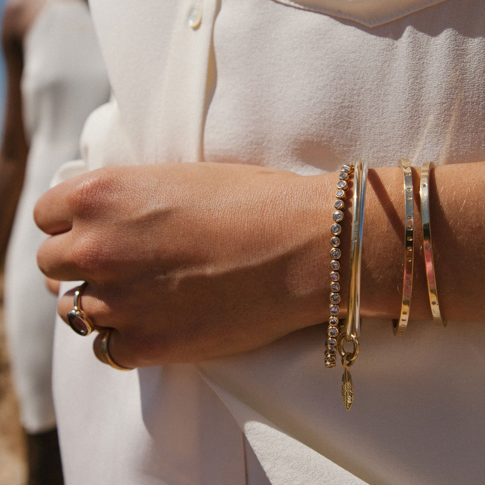 Gold Mini Feather Bangle