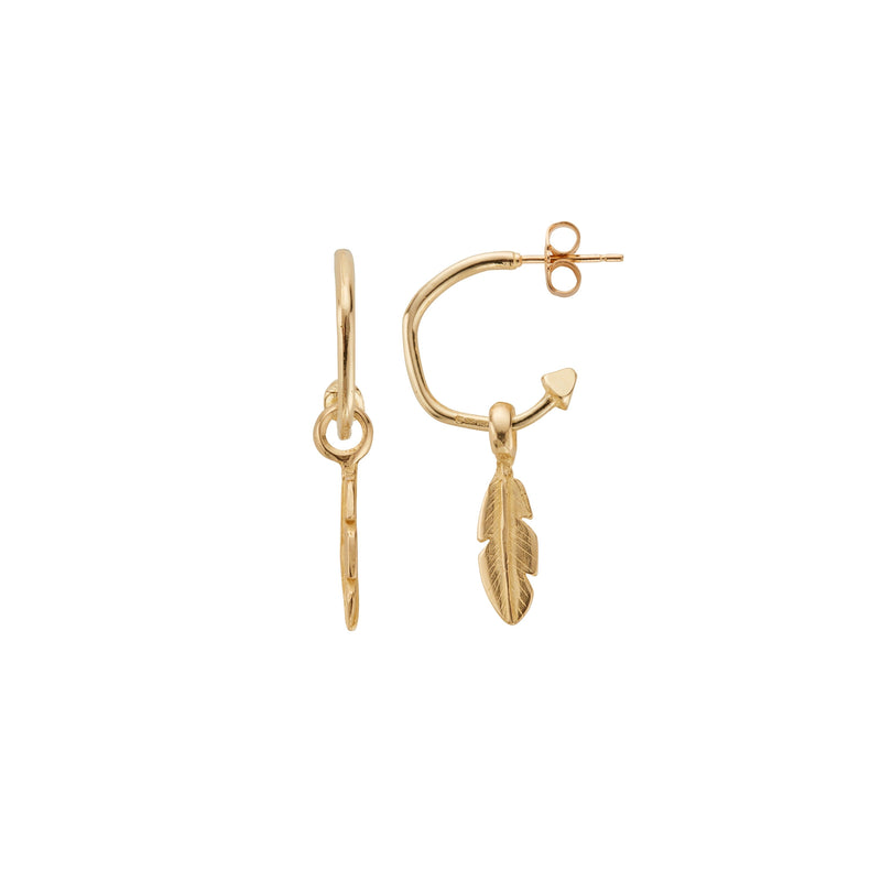 Gold Mini Cupid Hoops with Mini Feather Charms