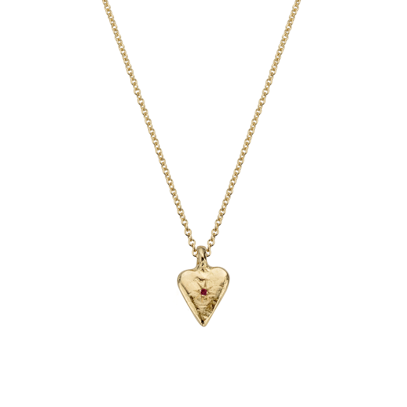Gold Ruby Mini Heart Necklace