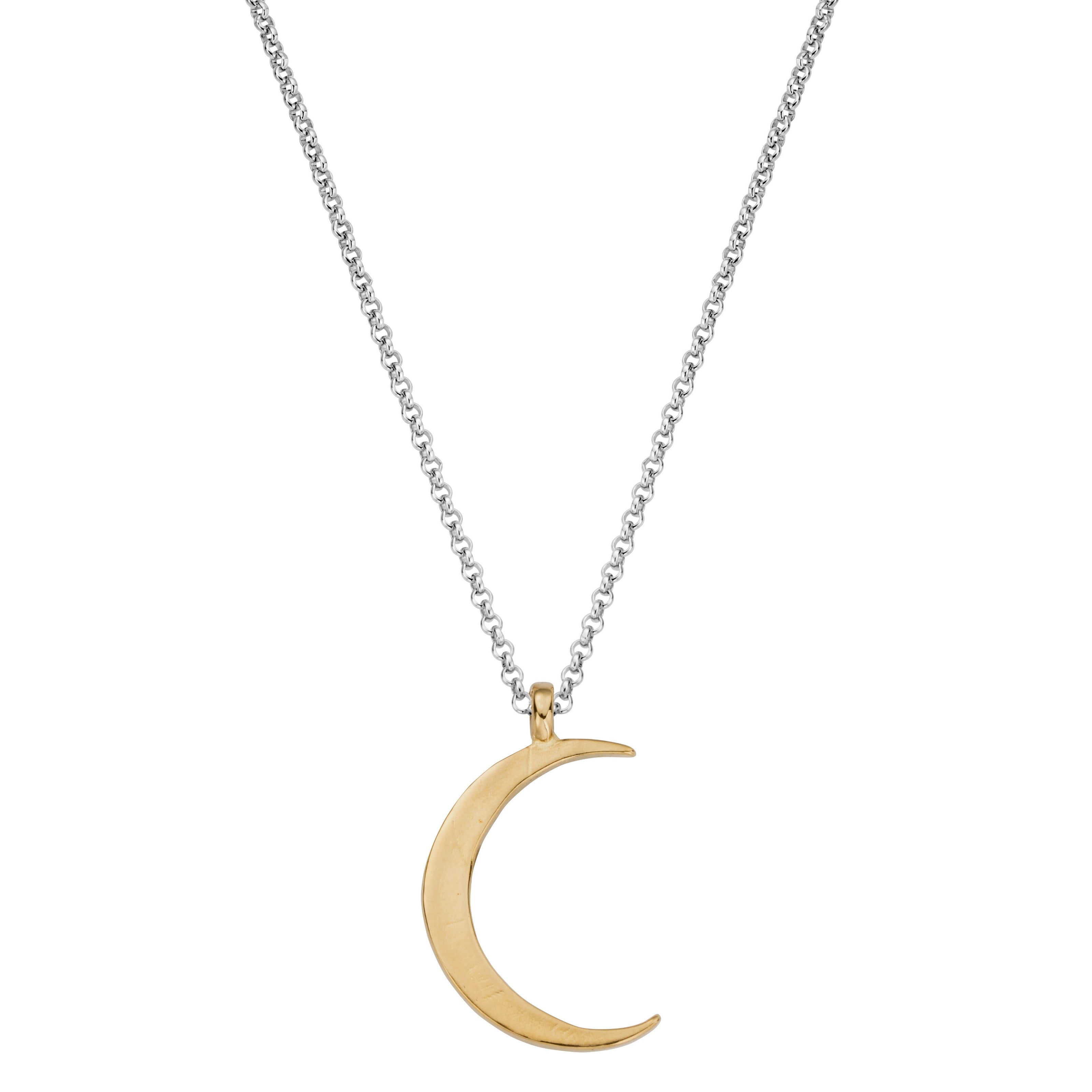 Silver & Gold Large Crescent Moon Necklace