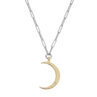 Silver & Gold Large Crescent Moon Trace Chain Necklace