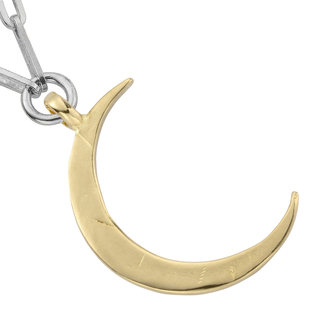 Silver & Gold Large Crescent Moon Trace Chain Necklace