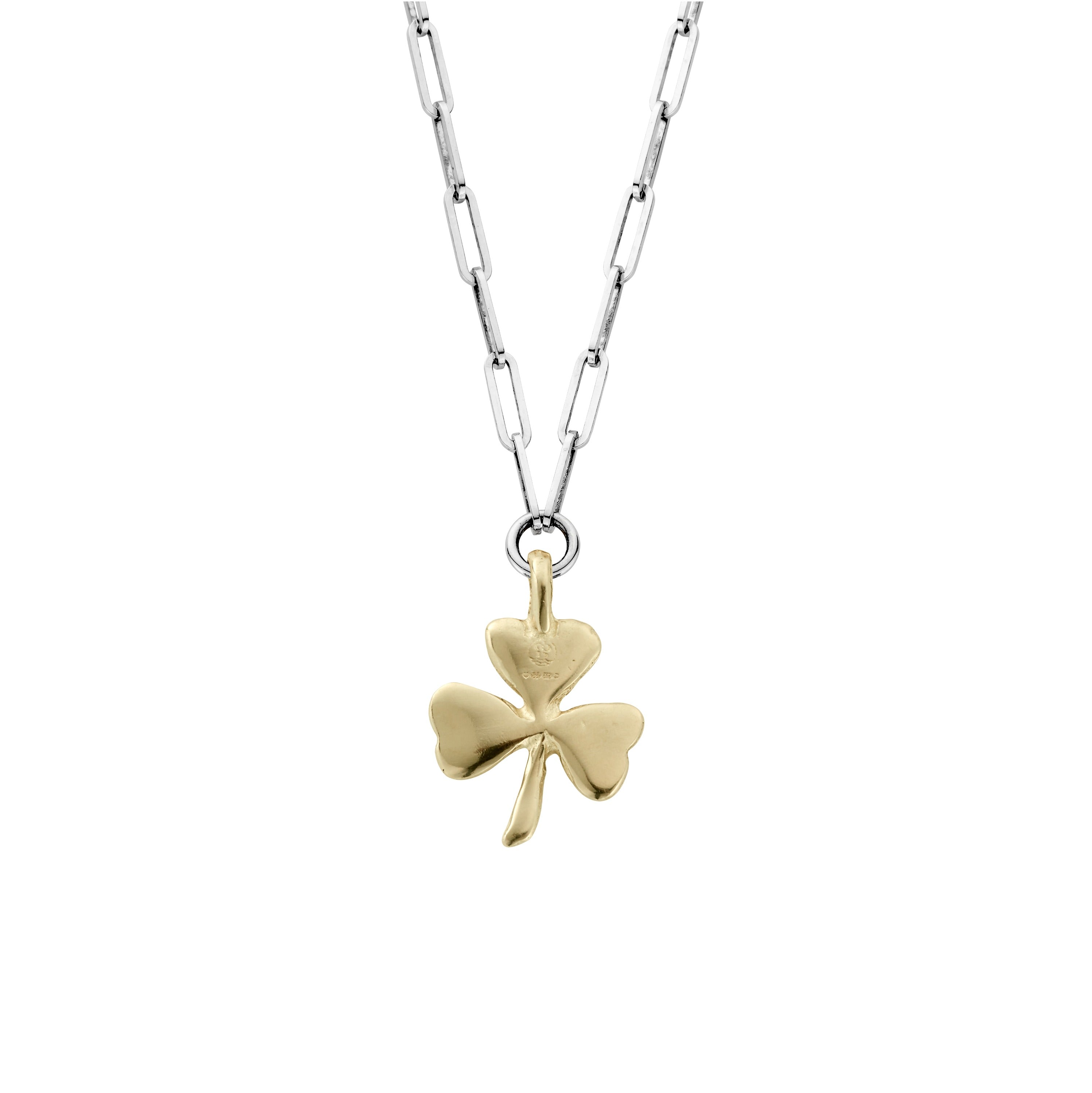 Silver & Gold Large Shamrock Trace Chain Necklace
