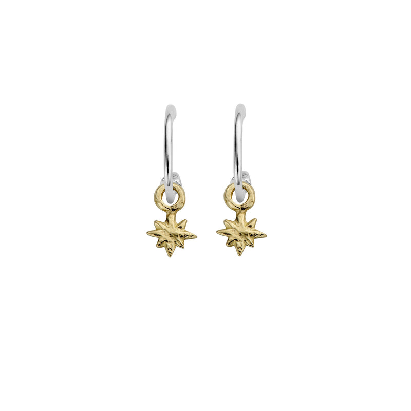 Mini Cupid Hoops with Gold Baby North Star Charms