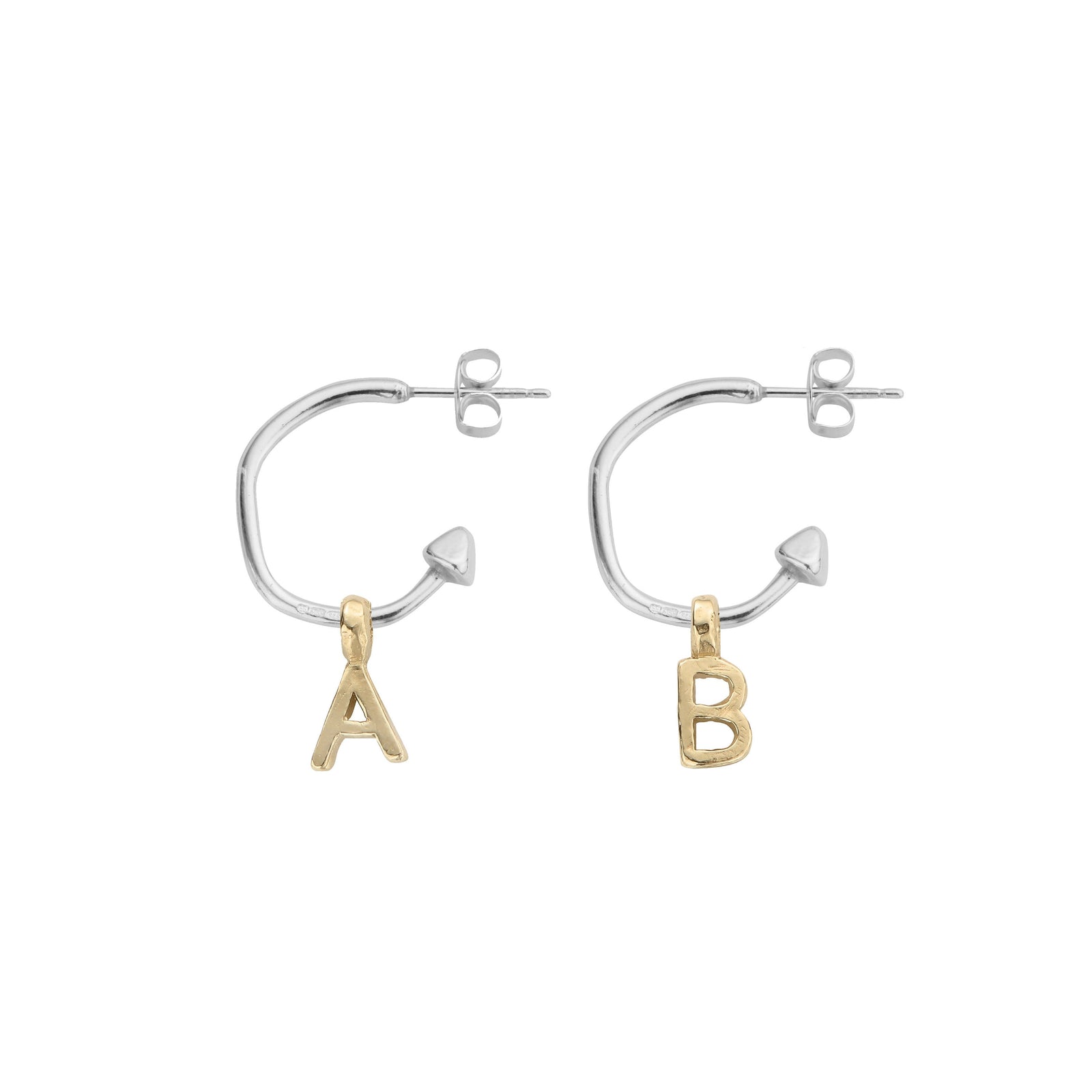 Sterling Silver Mini Cupid Hoops with 9ct Gold Alphabet Charms