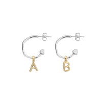 Sterling Silver Mini Cupid Hoops with 9ct Gold Alphabet Charms