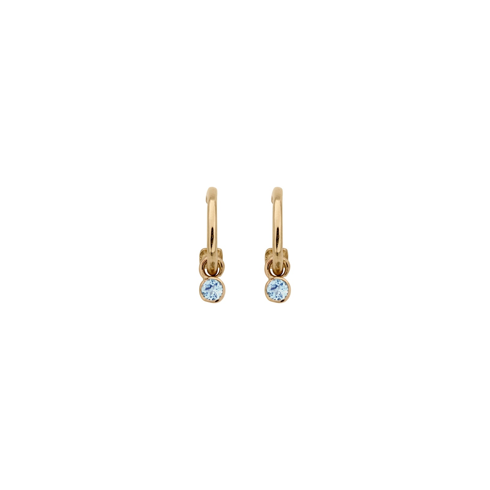 Gold Tiny Cupid Hoops with Mini Blue Topaz Earring Charms