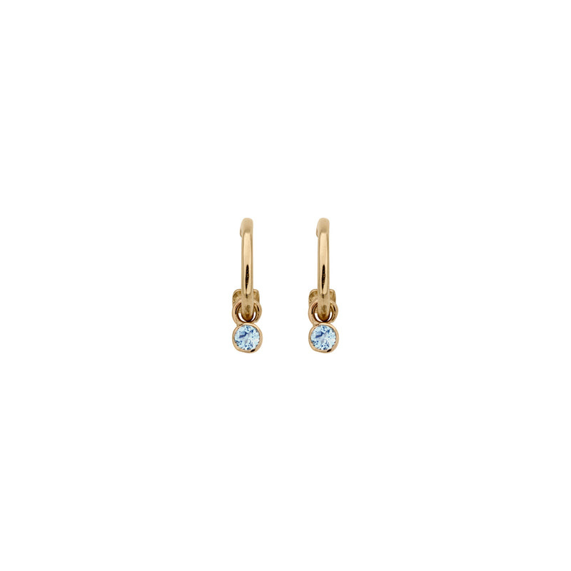 Gold Tiny Cupid Hoops with Mini Blue Topaz Earring Charms