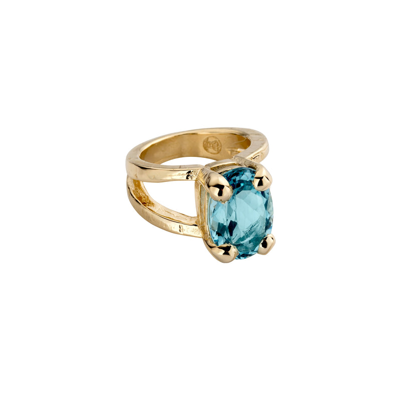 Gold Blue Topaz Maxi Claw Ring
