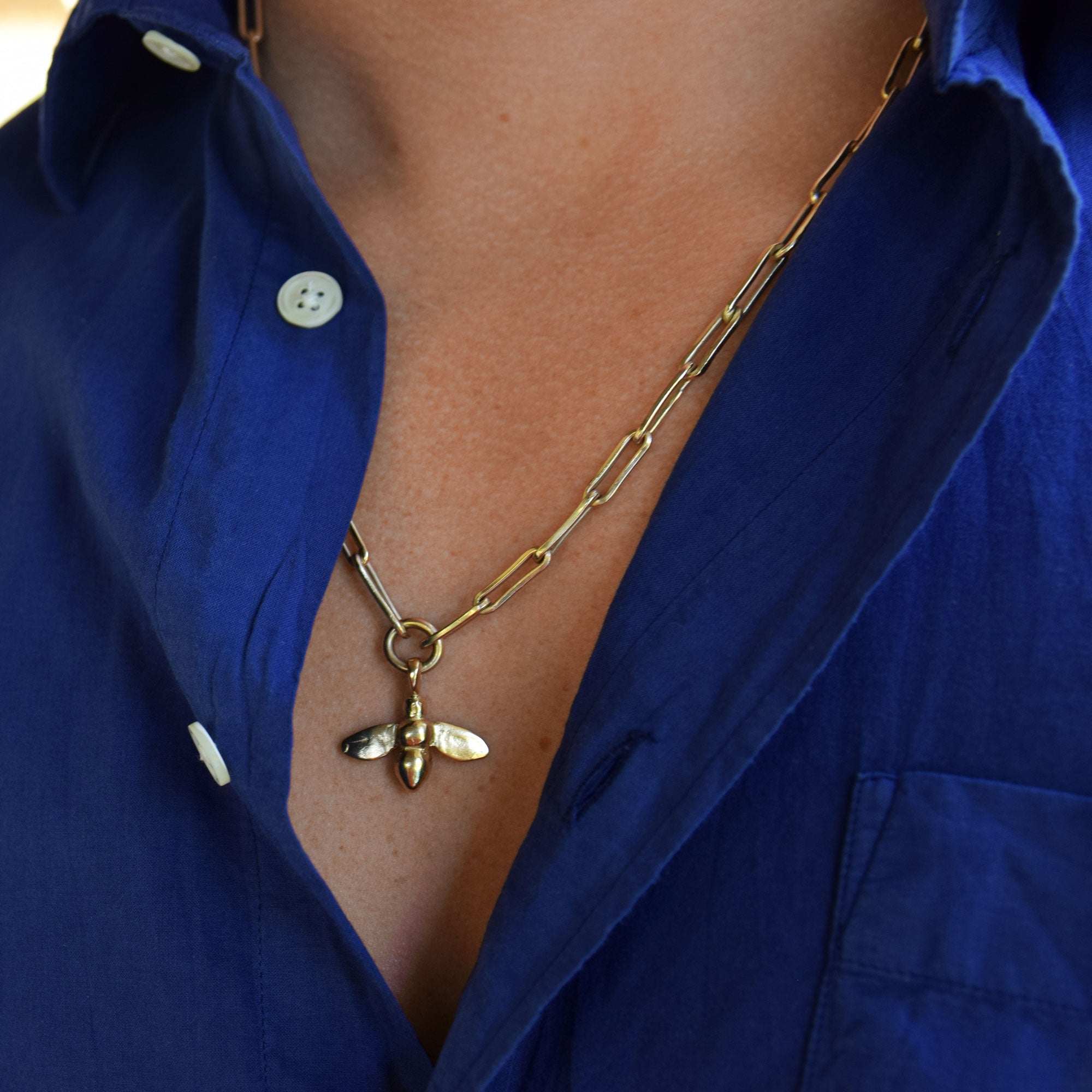 Gold Large Honey Bee Trace Chain Necklace