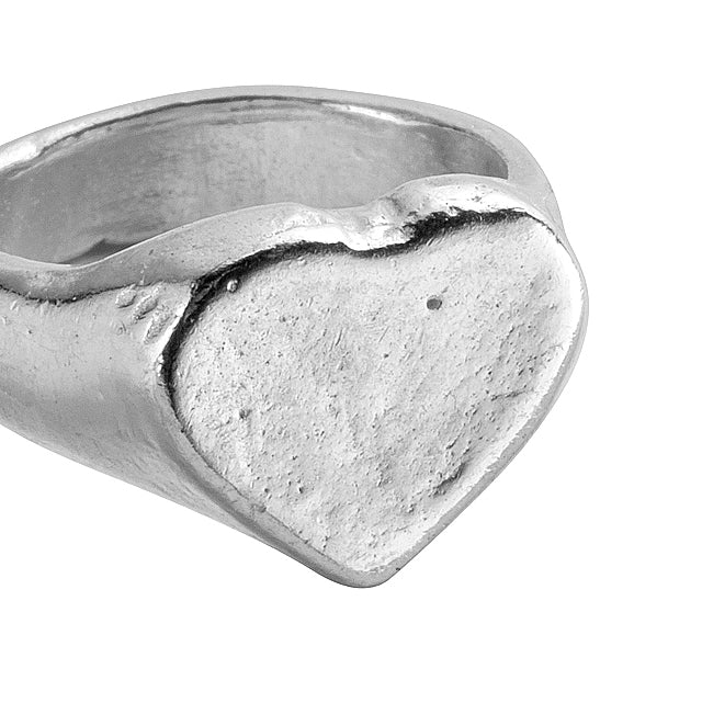 Silver Heart Signet Ring