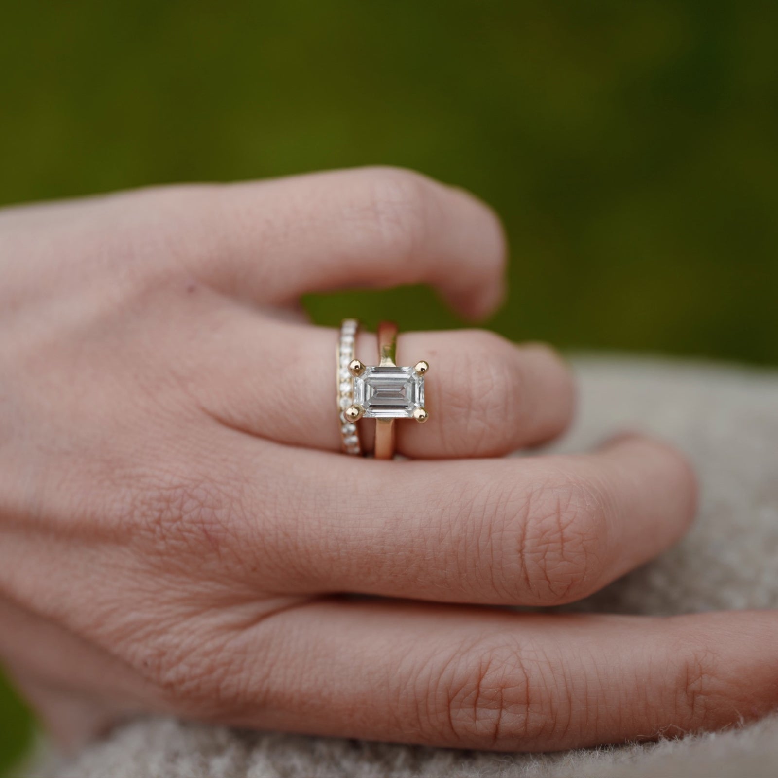 'The Heirloom' 9ct Gold Emerald 2ct Lab Grown Diamond Claw Engagement Ring