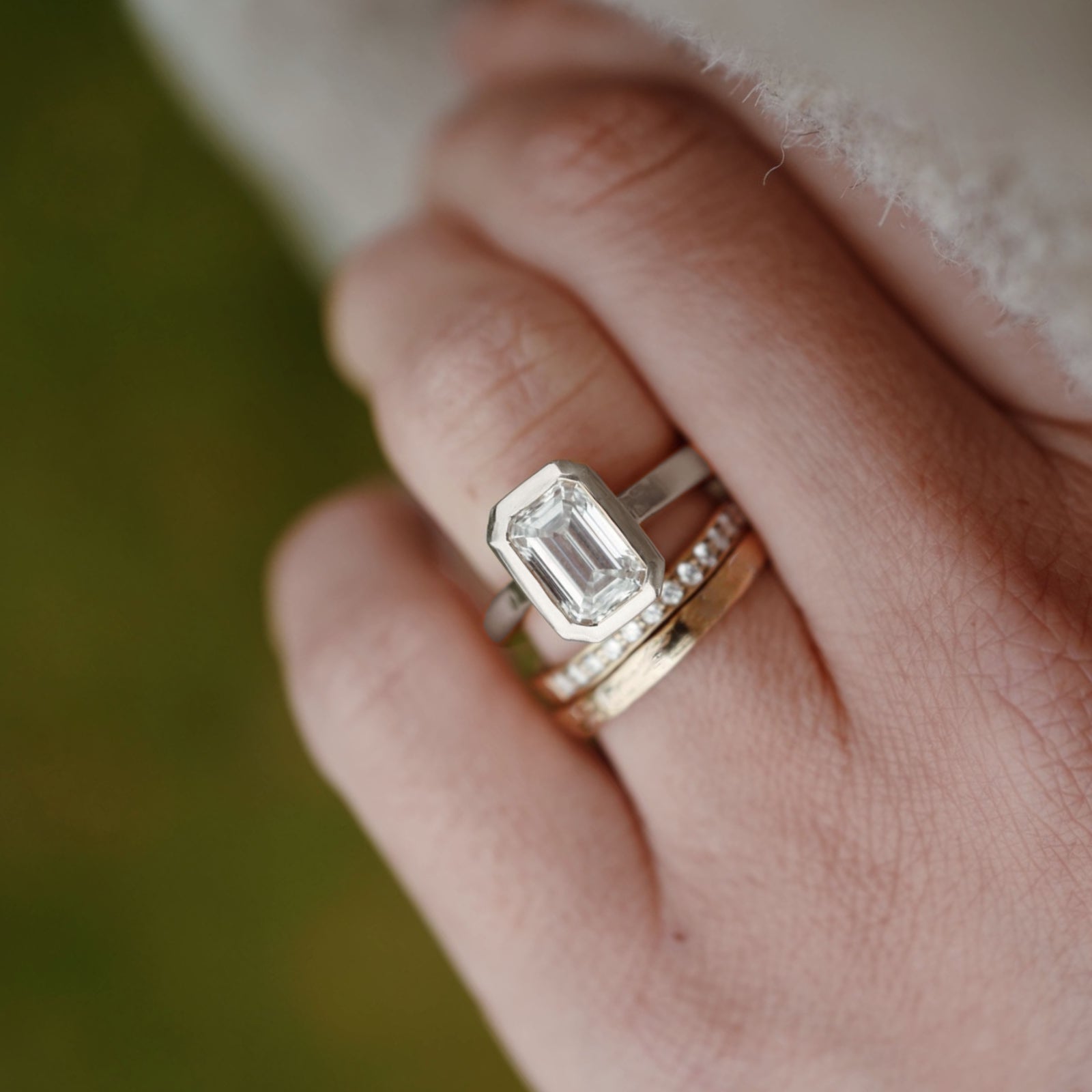 'The Heirloom' 9ct White Gold Emerald 2ct Lab Grown Diamond Bezel Engagement Ring