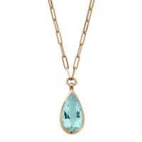 INDRA Gold Pear Aquamarine Trace Chain Necklace