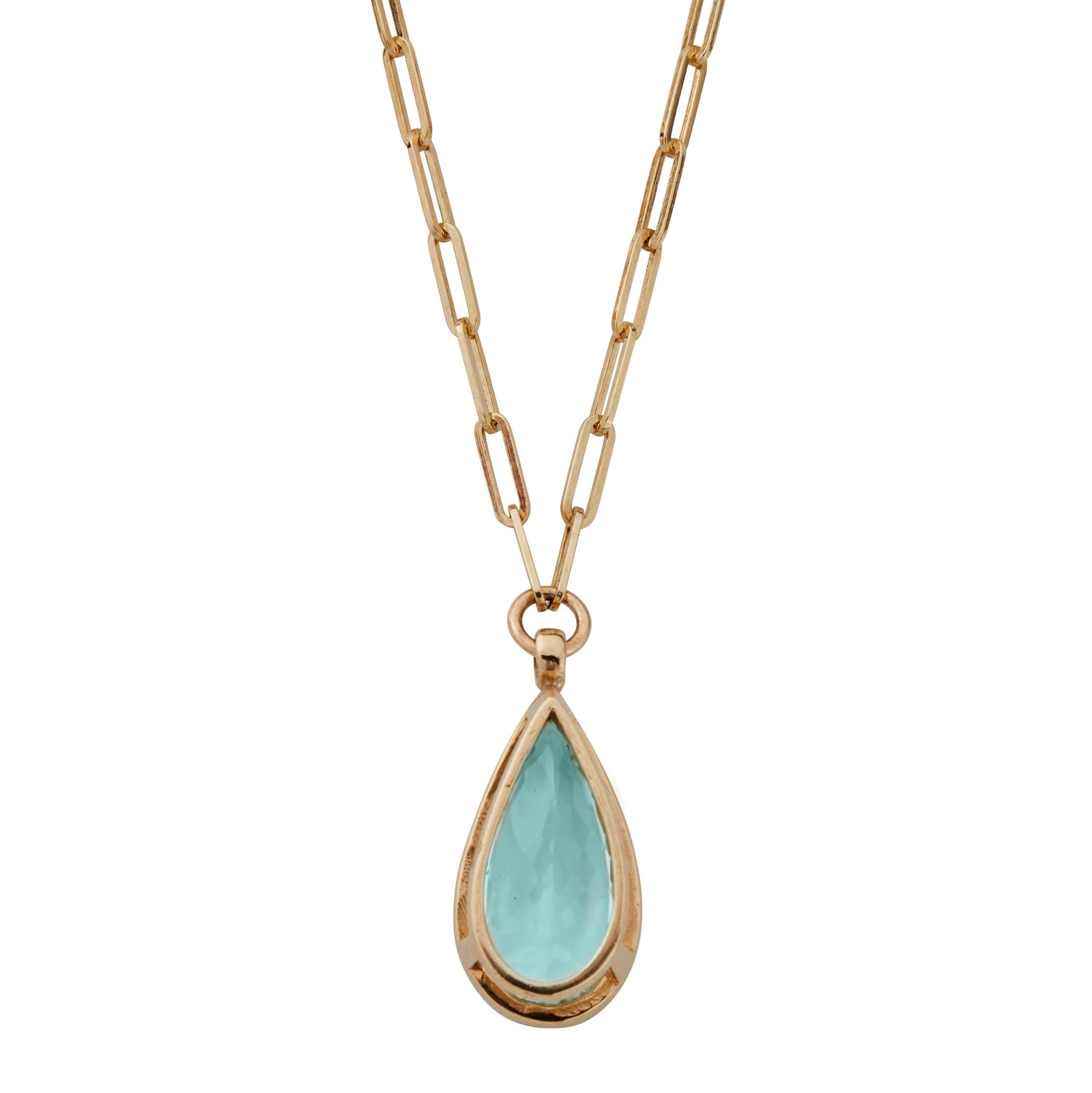 INDRA Gold Pear Aquamarine Trace Chain Necklace