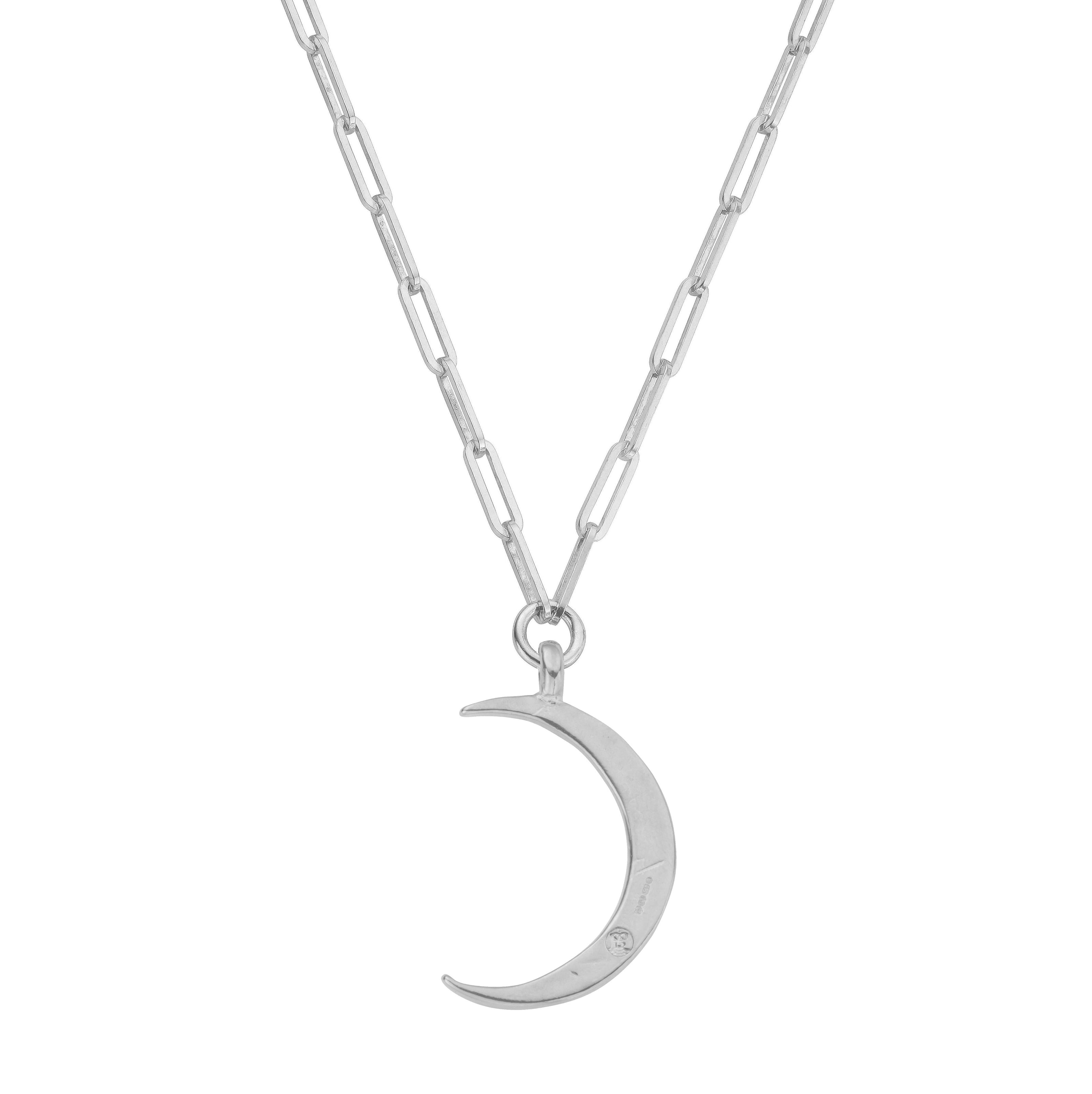 Silver Large Crescent Moon Trace Chain Necklace