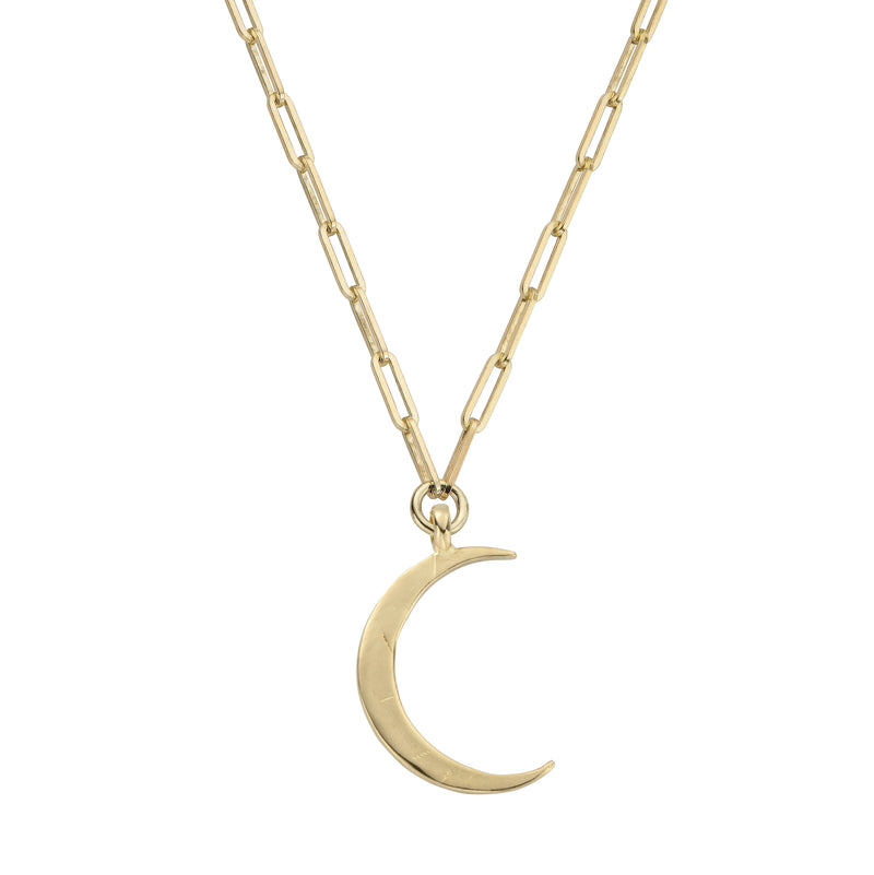Gold Large Crescent Moon Trace Chain Necklace
