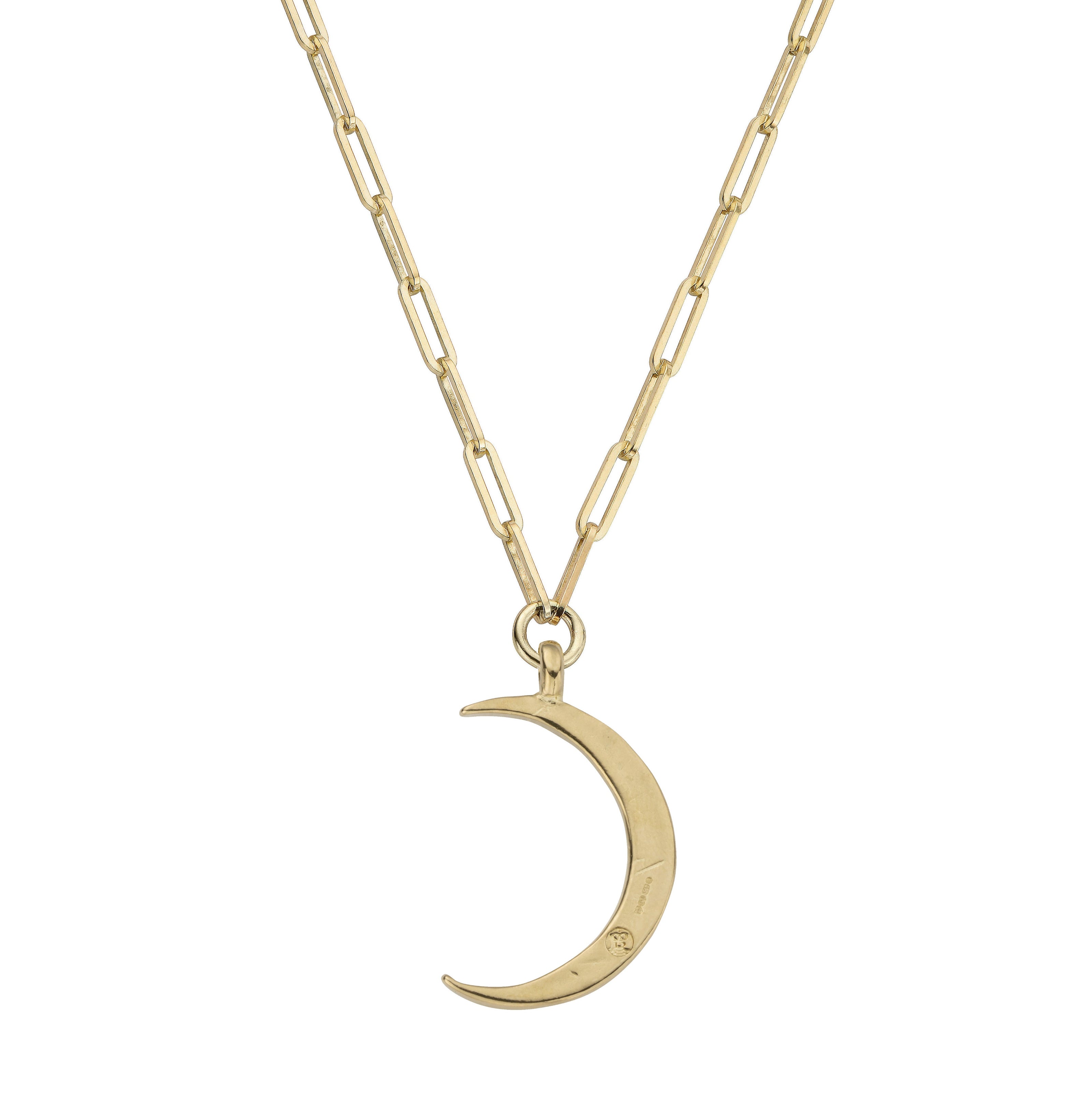 Gold Large Crescent Moon Trace Chain Necklace