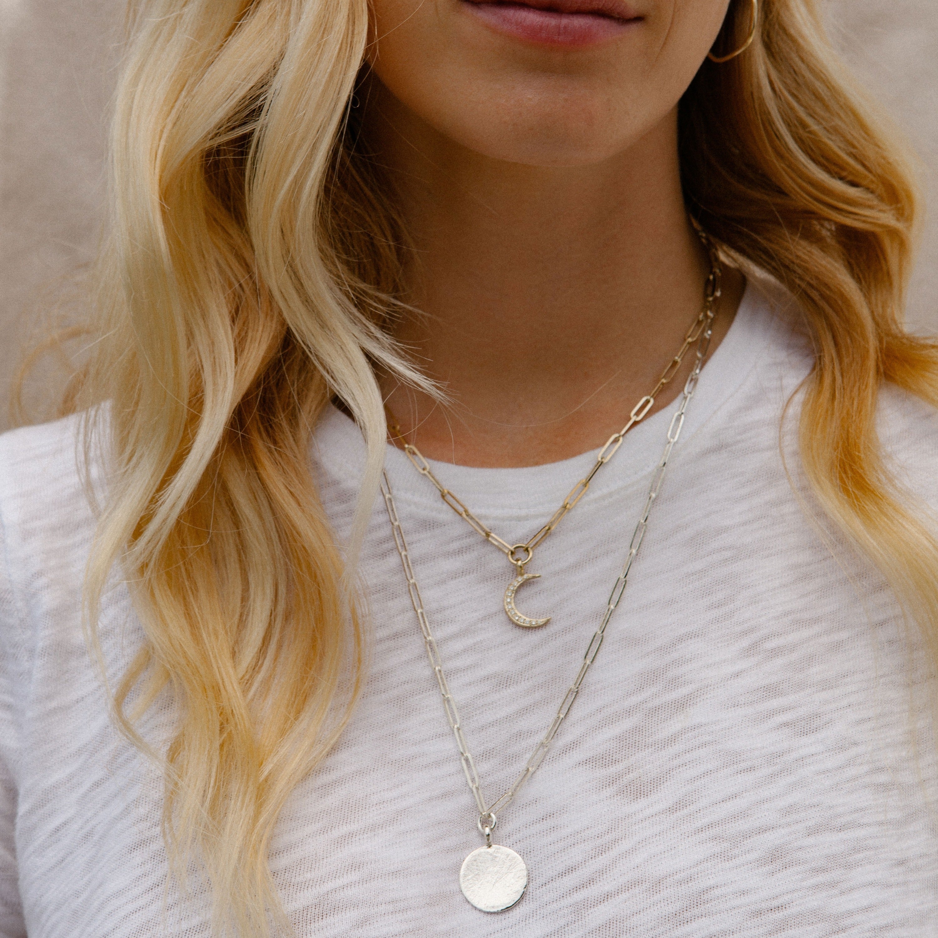 Silver Large Moon Trace Chain Necklace