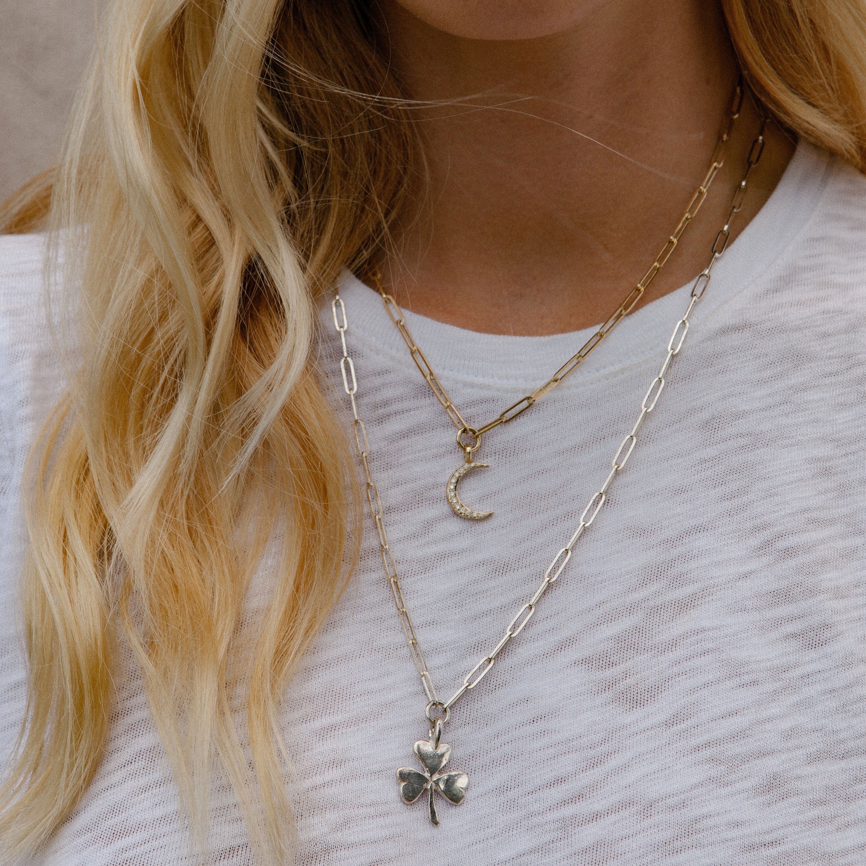 Silver Large Shamrock Trace Chain Necklace