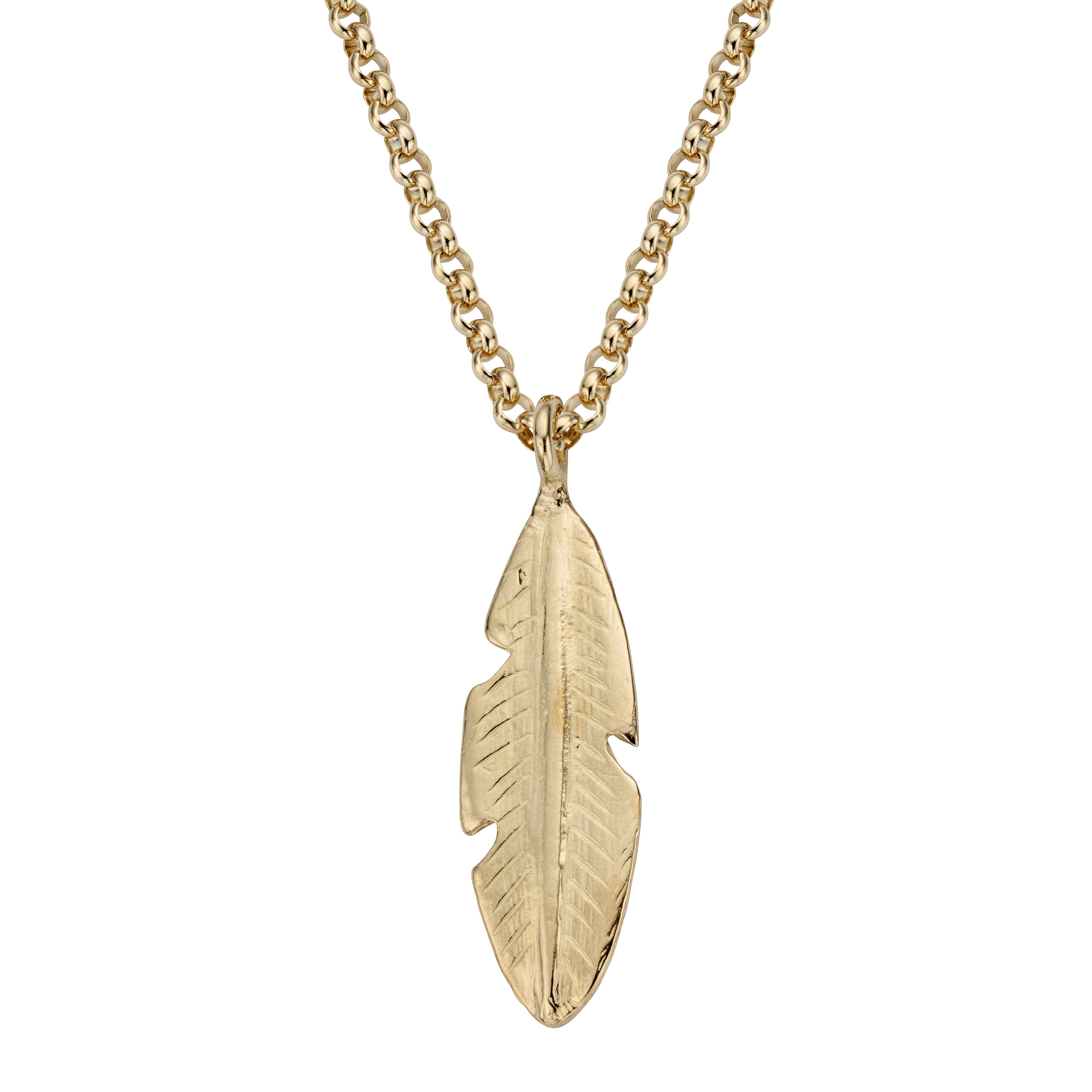 Solid gold feather on sale necklace