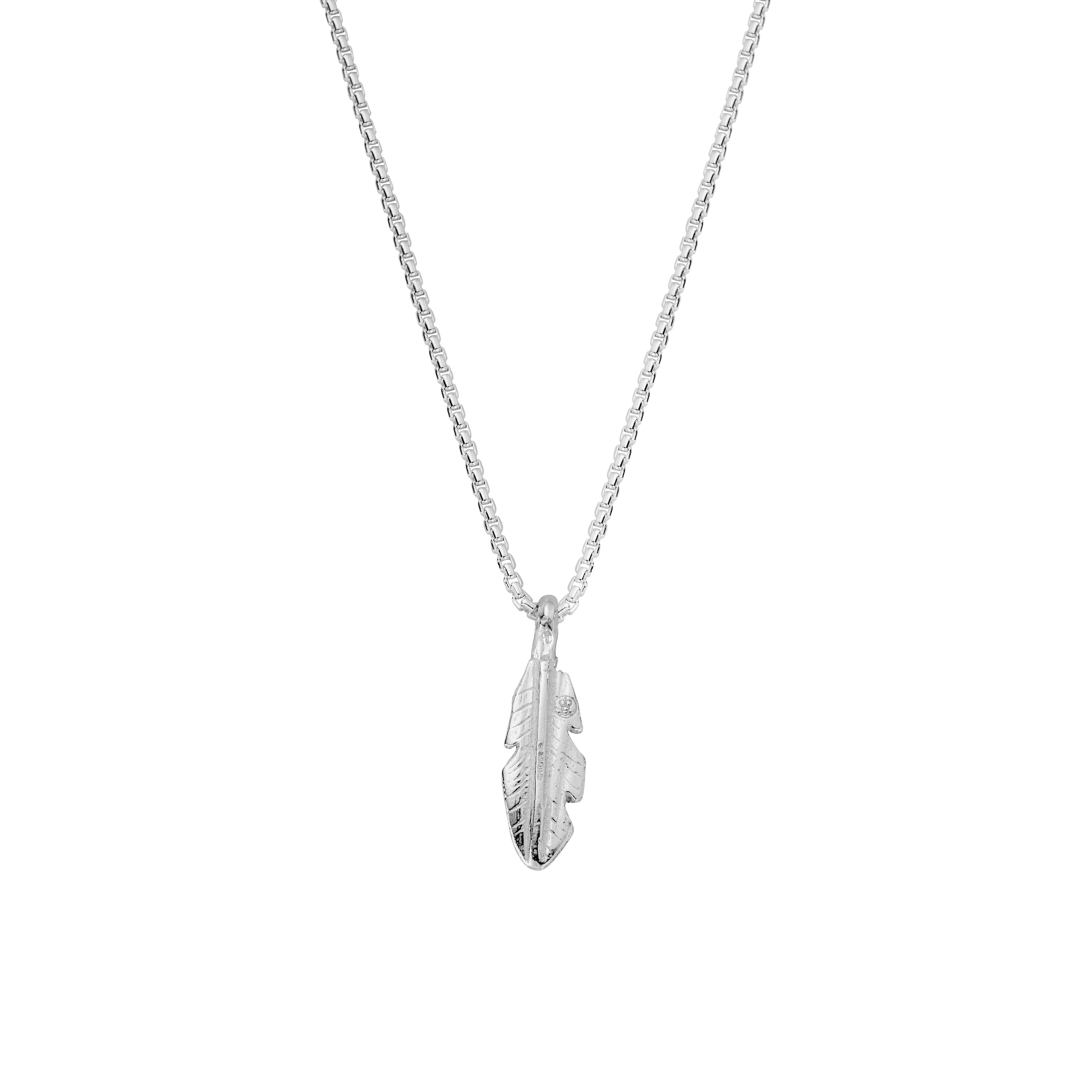 Silver Medium Feather Snake Chain Necklace