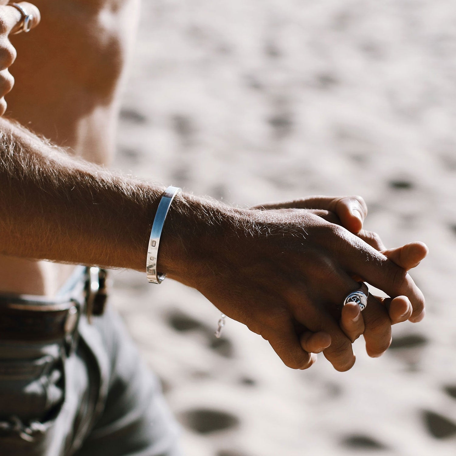 Men's Silver Feature Hallmark Bangle