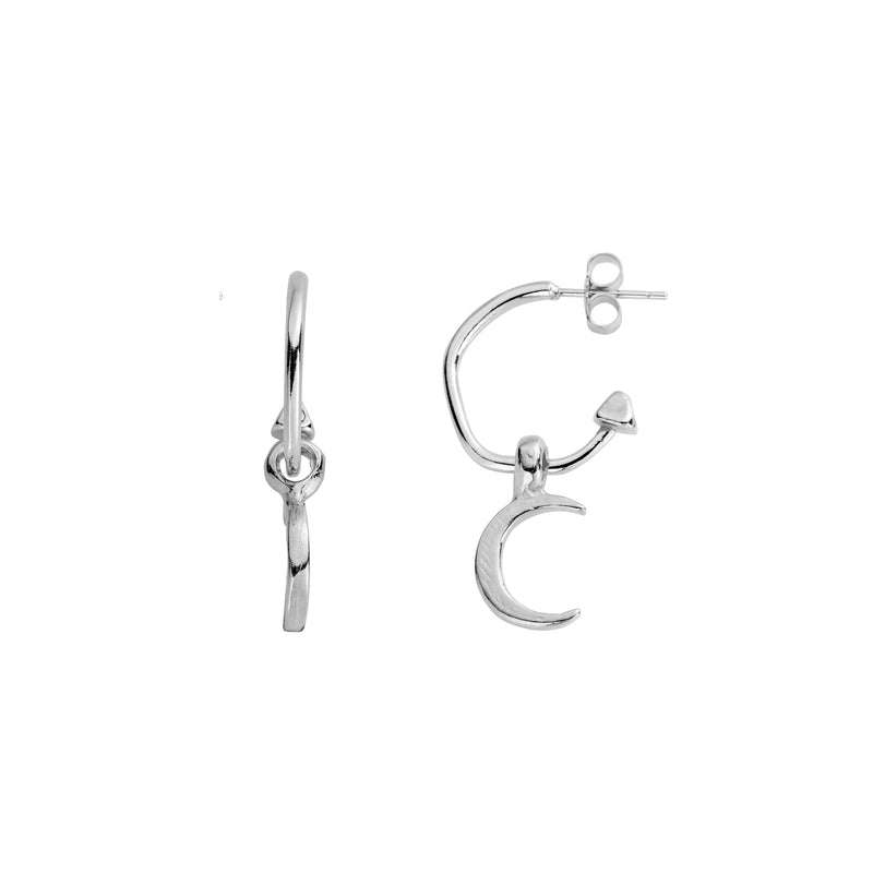 Mini Cupid Hoops with Mini Crescent Moon Charms