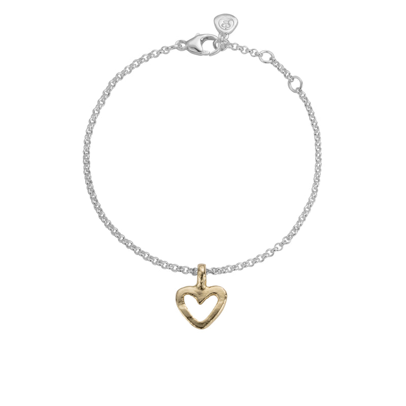 Silver & Gold Mini Open Heart Chain Bracelet