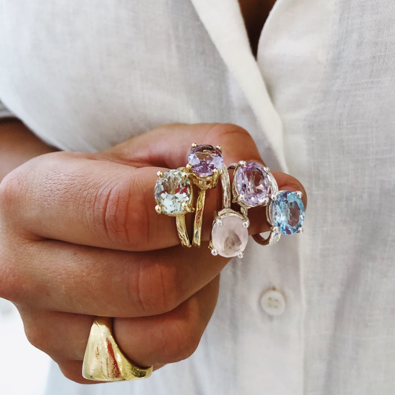 Gold Green Quartz Claw Ring