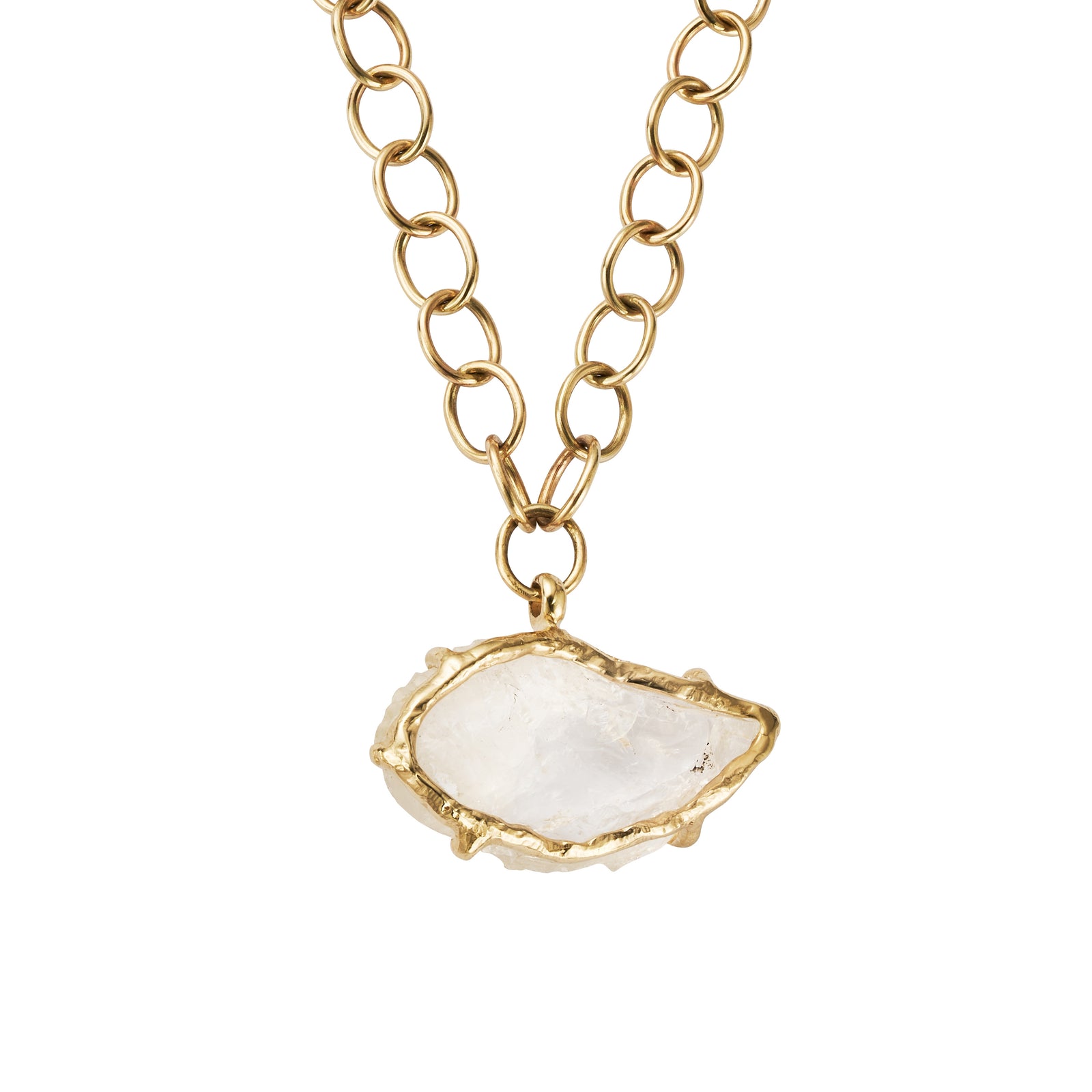 No.2 Gold Rock Crystal Pendant Handmade Chain Necklace