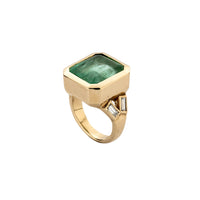 ORYN Gold Emerald & Diamond Split Shank Ring