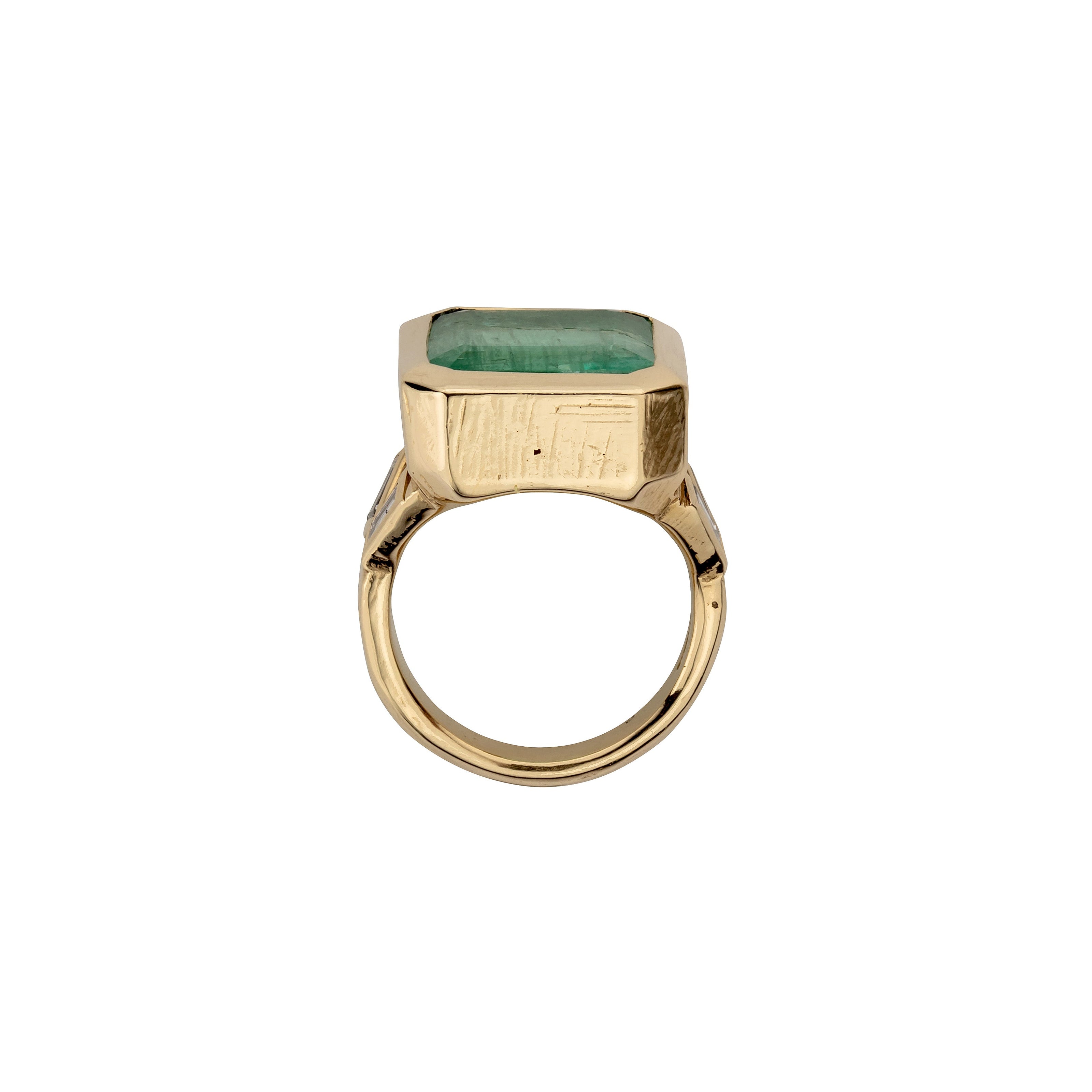 ORYN Gold Emerald & Diamond Split Shank Ring