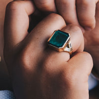 ORYN Gold Emerald & Diamond Split Shank Ring