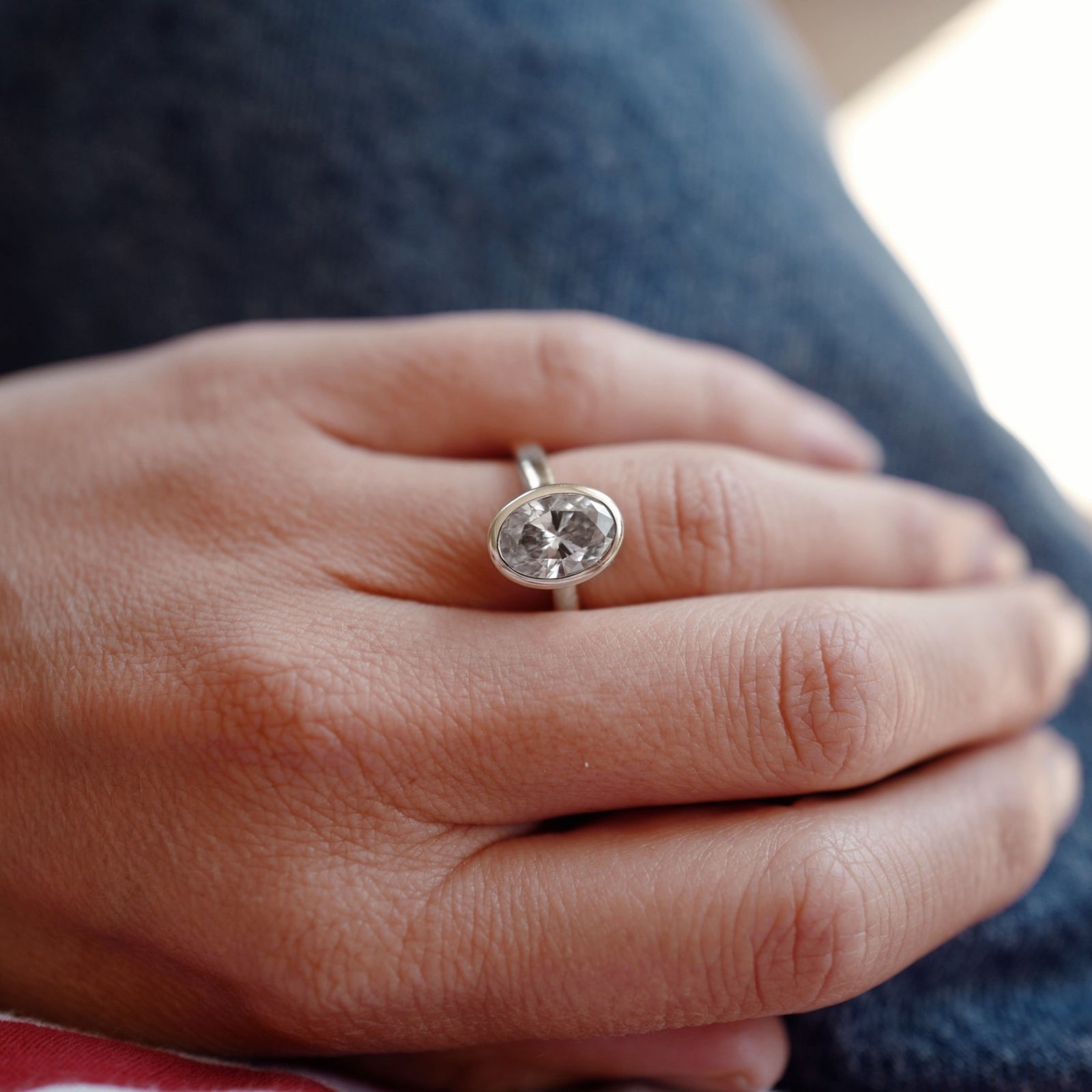 'The Story ' 18ct White Gold Oval 2ct Lab Grown Diamond Bezel Engagement Ring