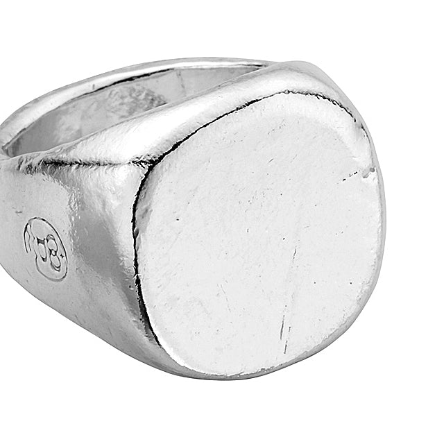Silver Pebble Signet Ring with Handwriting