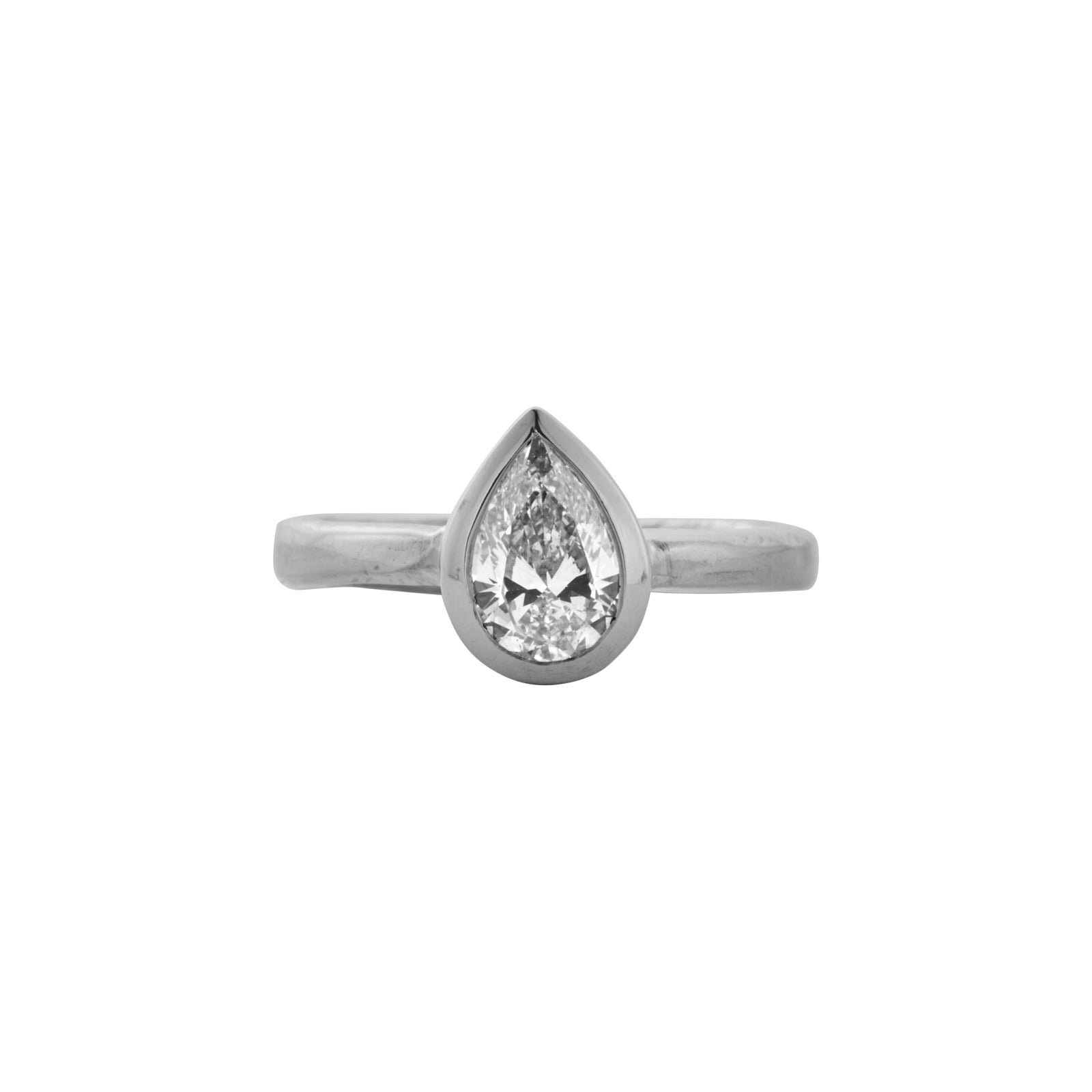 'The Muse' Platinum Pear 1ct Natural Diamond Bezel Engagement Ring