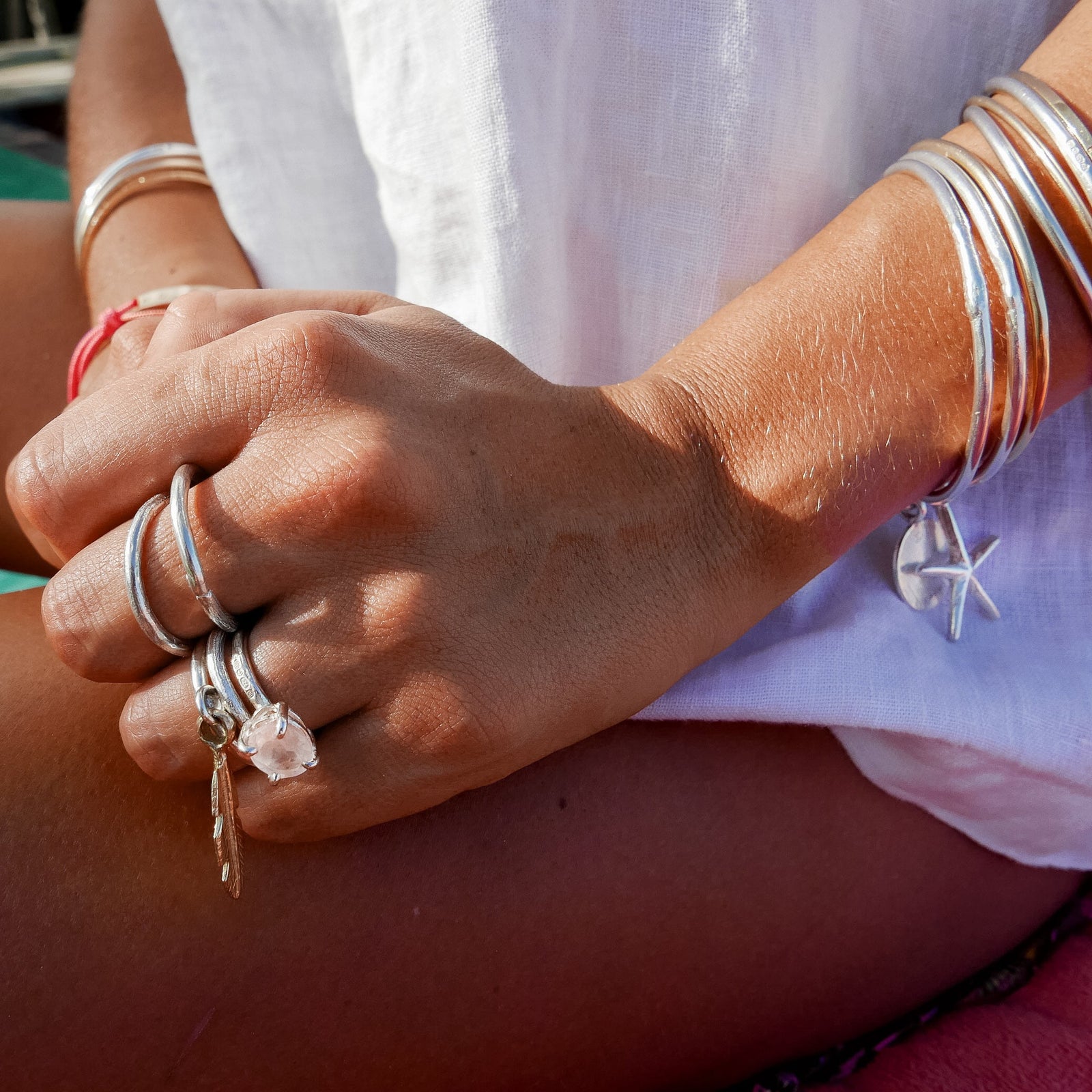 Silver Rose Quartz Claw Ring