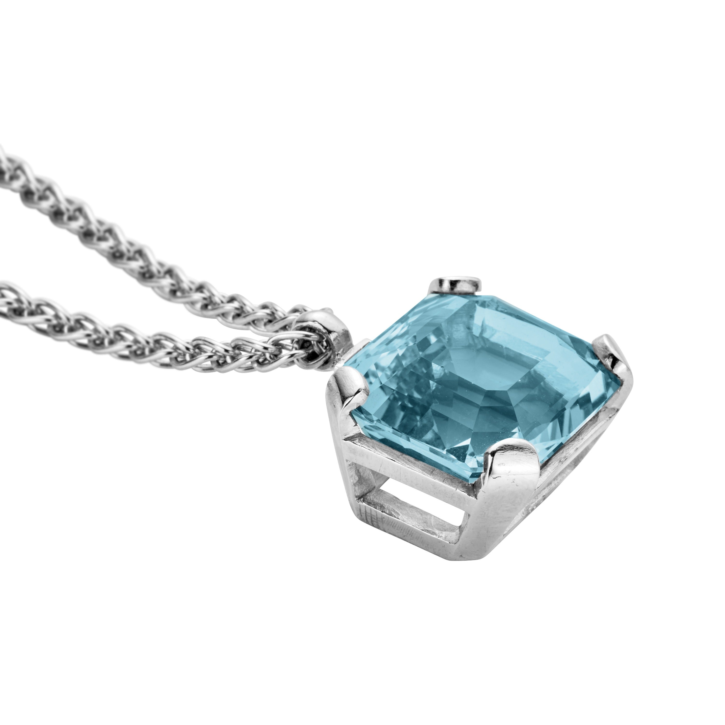 SILLA White Gold Square Aquamarine & Diamond Necklace