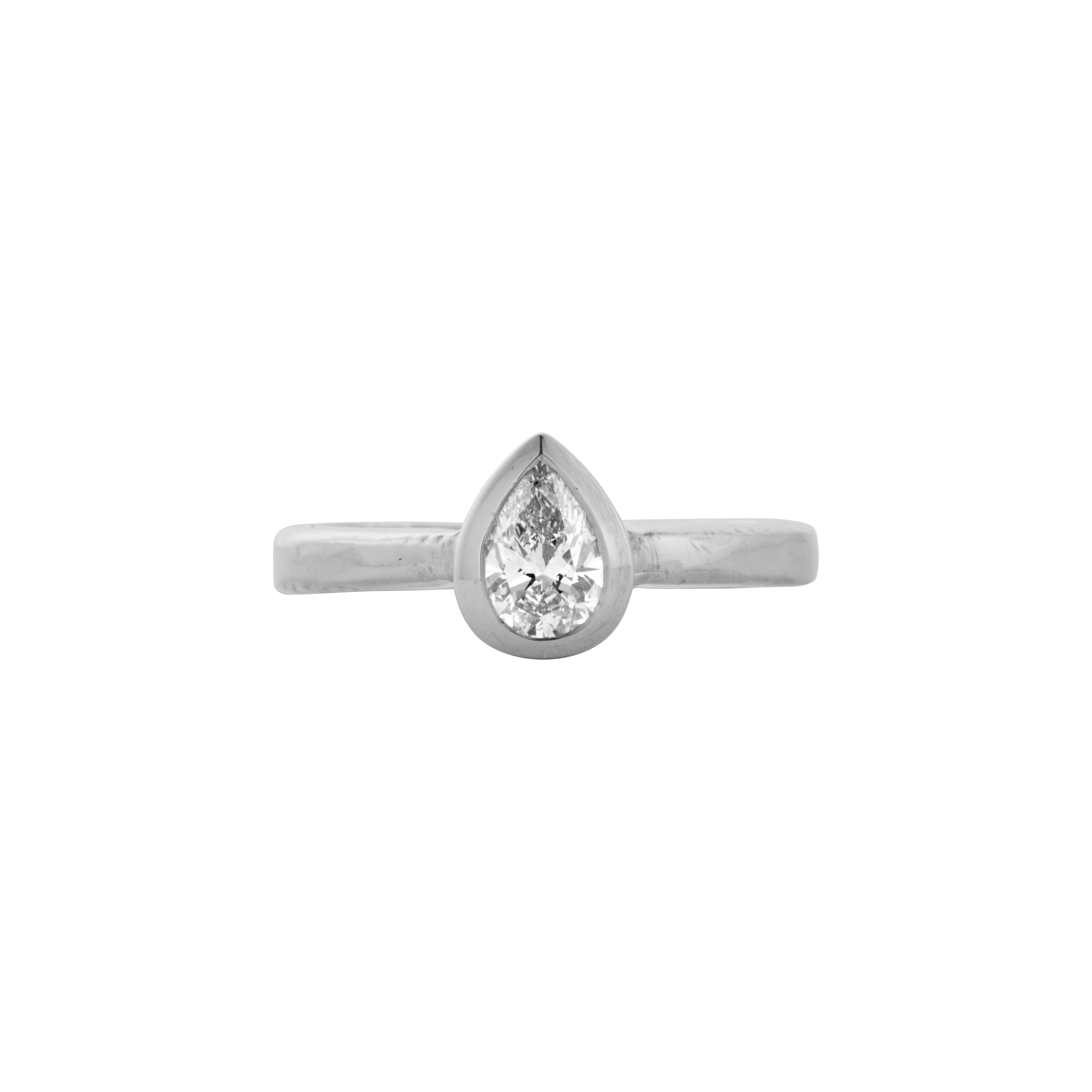 'The Muse' Silver Pear 0.5ct Natural Diamond Bezel Engagement Ring