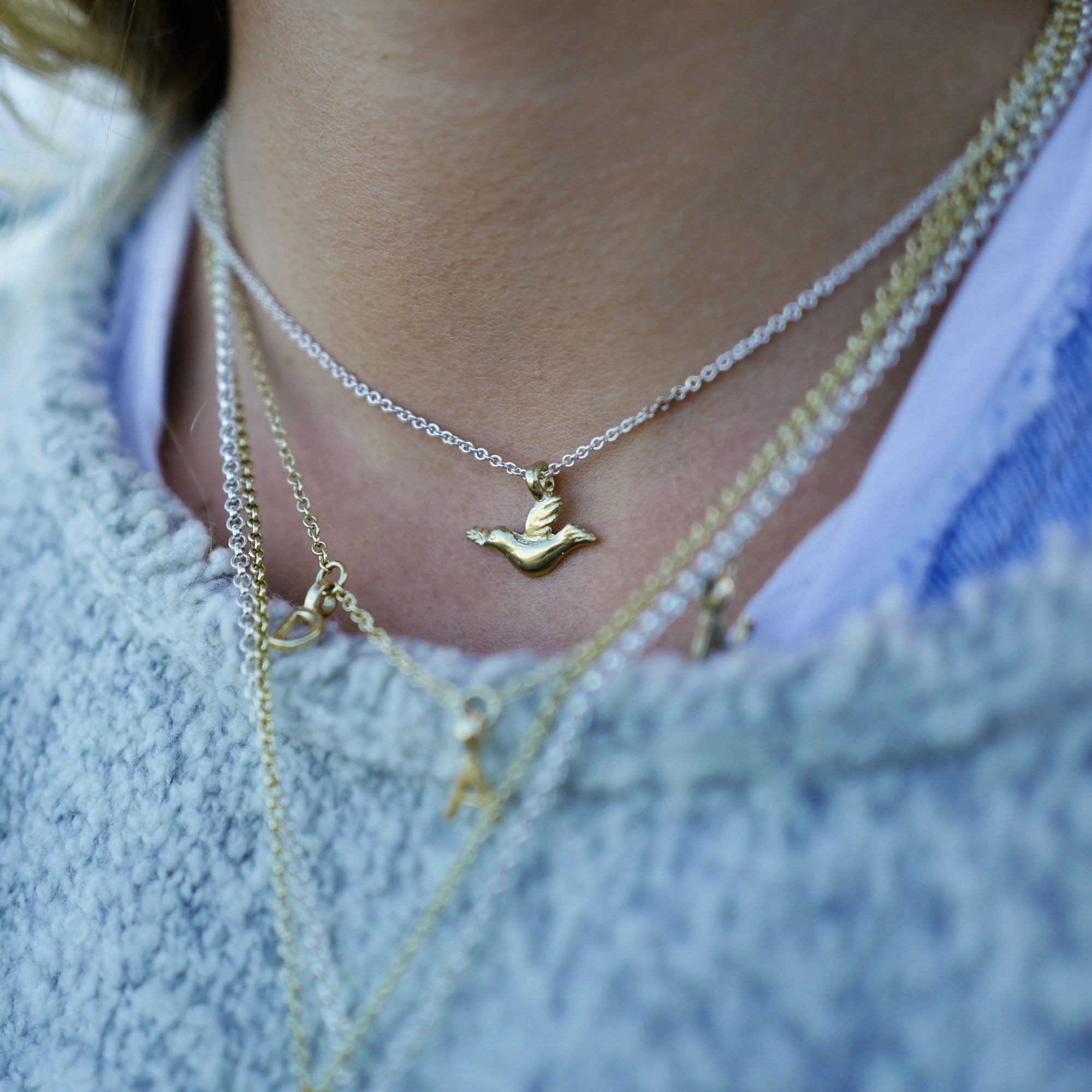 Silver & Gold Mini Turtle Dove Necklace