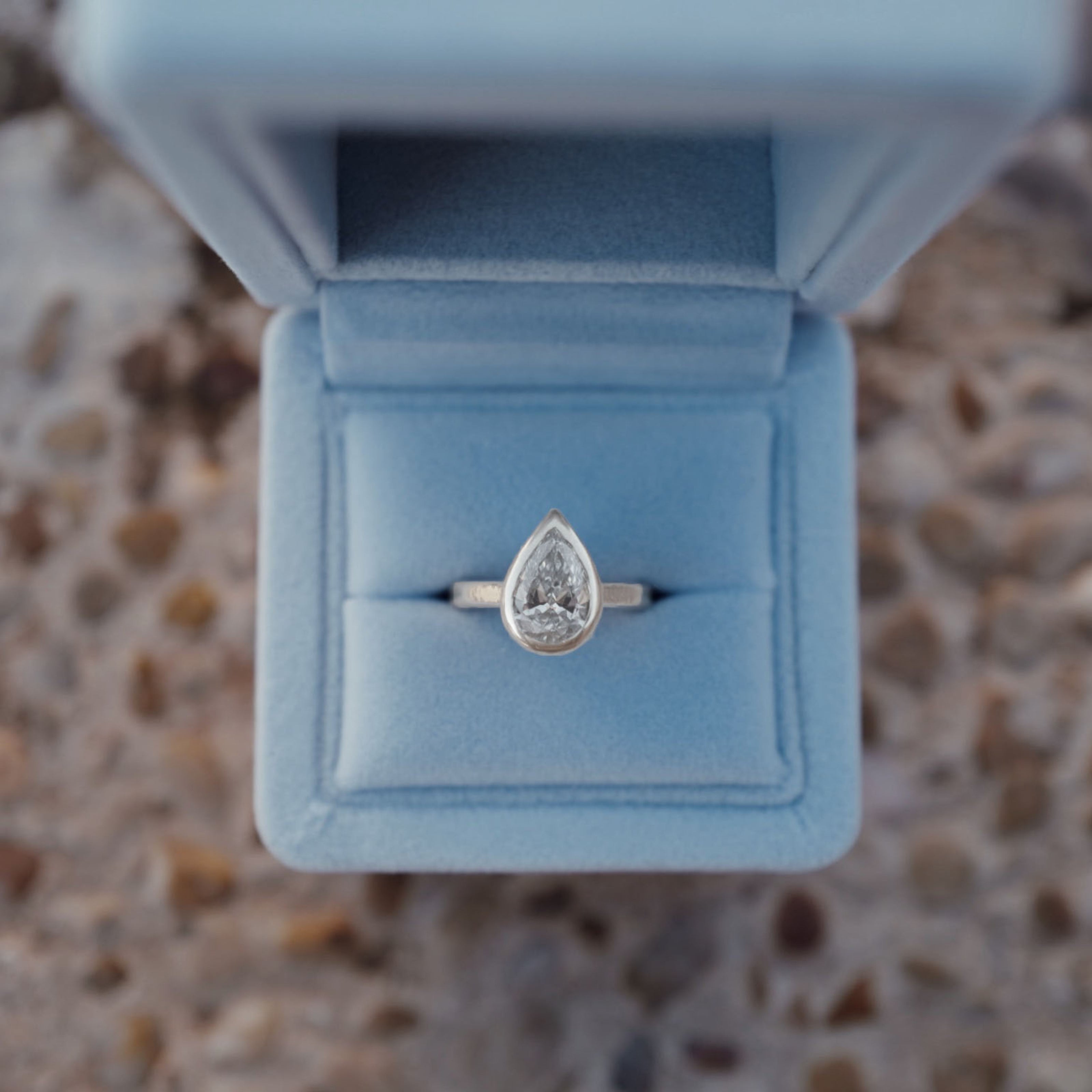 'The Muse' Silver Pear 2ct Lab Grown Bezel Engagement Ring