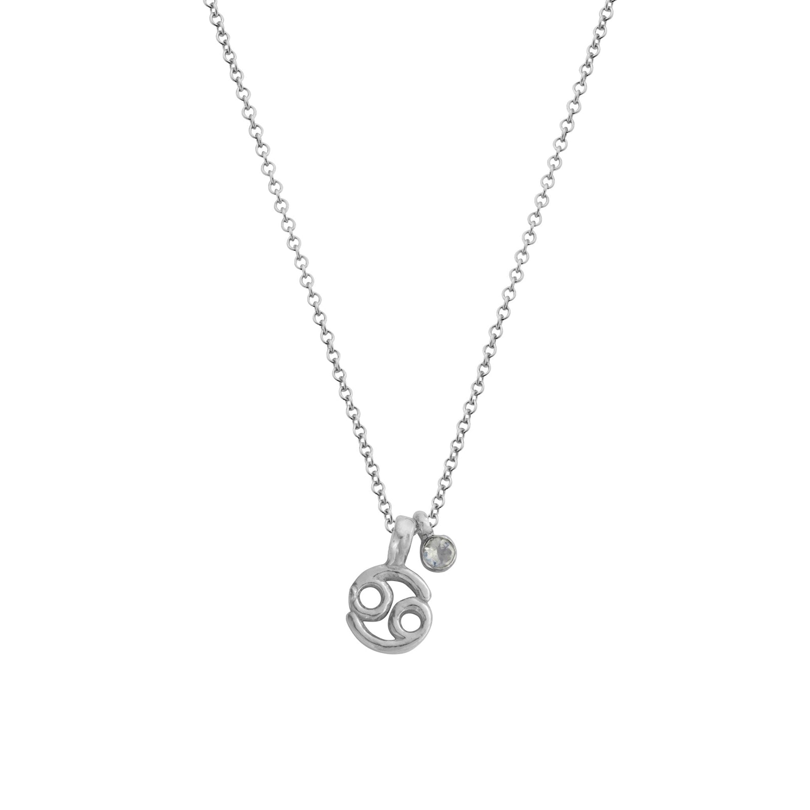 Silver Mini Cancer Horoscope & Moonstone Birthstone Necklace